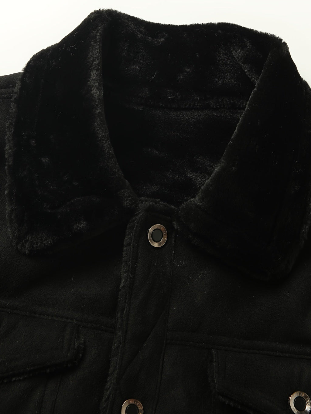 Fleece-Lined Trucker Jacket Men's Black Suede with Fur Collar – Casual, Winter Outerwear Gift