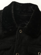 Fleece-Lined Trucker Jacket Men's Black Suede with Fur Collar – Casual, Winter Outerwear Gift