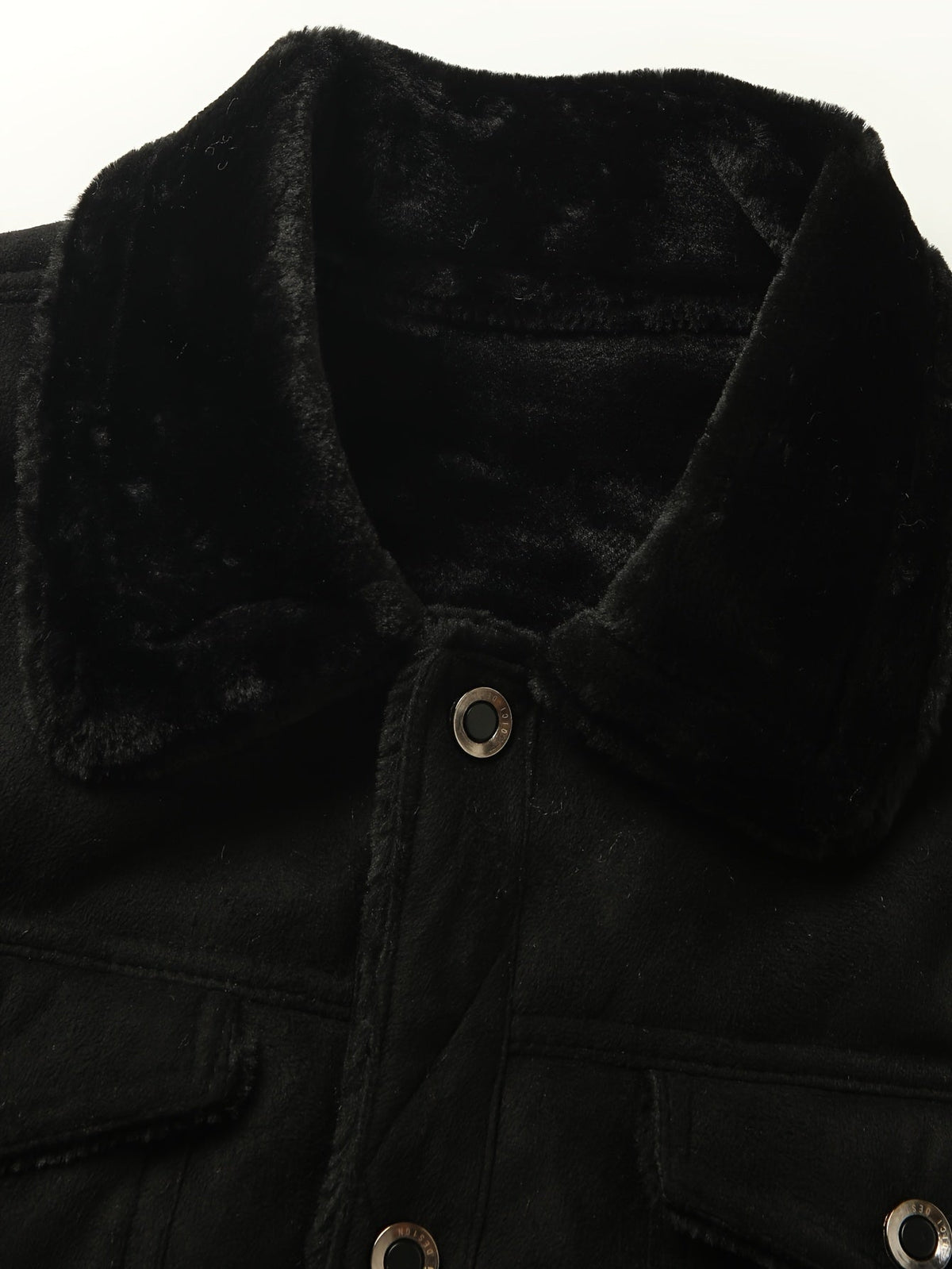 Fleece-Lined Trucker Jacket Men's Black Suede with Fur Collar – Casual, Winter Outerwear Gift