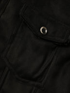 Fleece-Lined Trucker Jacket Men's Black Suede with Fur Collar – Casual, Winter Outerwear Gift