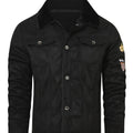 Fleece-Lined Trucker Jacket Men's Black Suede with Fur Collar – Casual, Winter Outerwear Gift