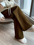 Fleece-Lined Wide-Leg Lounge Pants Women's Corduroy Warm Thermal Bottoms – Casual, Winter Home Wear