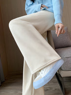 Fleece-Lined Wide-Leg Lounge Pants Women's Corduroy Warm Thermal Bottoms – Casual, Winter Home Wear