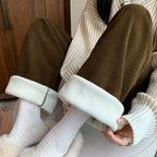 Fleece-Lined Wide-Leg Lounge Pants Women's Corduroy Warm Thermal Bottoms – Casual, Winter Home Wear