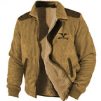 Fleece-Lined Zip Jacket Men's Brown Lapel Collar Sherpa Coat – Casual, Winter, Outdoor, Gift