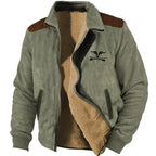 Fleece-Lined Zip Jacket Men's Brown Lapel Collar Sherpa Coat – Casual, Winter, Outdoor, Gift