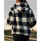 Fleece Quarter-Zip Hoodie Women's Plaid Pullover with Pockets – Casual, Winter Gift