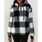 Fleece Quarter-Zip Hoodie Women's Plaid Pullover with Pockets – Casual, Winter Gift