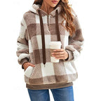 Fleece Quarter-Zip Hoodie Women's Plaid Pullover with Pockets – Casual, Winter Gift
