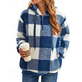 Fleece Quarter-Zip Hoodie Women's Plaid Pullover with Pockets – Casual, Winter Gift