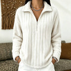 Fleece Quarter-Zip Pullover Women's Textured Ribbed Long Sleeve Sweater – Casual, Cozy, Gift