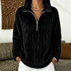 Fleece Quarter-Zip Pullover Women's Textured Ribbed Long Sleeve Sweater – Casual, Cozy, Gift