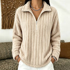 Fleece Quarter-Zip Pullover Women's Textured Ribbed Long Sleeve Sweater – Casual, Cozy, Gift