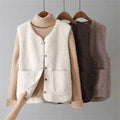 Fleece Sleeveless Vest Women's Button-Up V-Neck with Pockets – Casual, Layering Gilet for Everyday Warmth