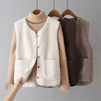Fleece Sleeveless Vest Women's Button-Up V-Neck with Pockets – Casual, Layering Gilet for Everyday Warmth
