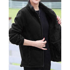 Fleece Stand-Collar Jacket Women's Purple Fleece-Lined Full-Zip – Casual, Winter Warmth