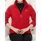 Fleece Stand-Collar Jacket Women's Purple Fleece-Lined Full-Zip – Casual, Winter Warmth