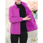 Fleece Stand-Collar Jacket Women's Purple Fleece-Lined Full-Zip – Casual, Winter Warmth