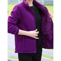 Fleece Stand-Collar Jacket Women's Purple Fleece-Lined Full-Zip – Casual, Winter Warmth