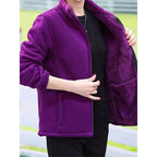 Fleece Stand-Collar Jacket Women's Purple Fleece-Lined Full-Zip – Casual, Winter Warmth