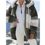 Fleece Teddy Jacket Women's Hooded Colorblock Zip-Up Coat – Casual, Winter, Office, Gift