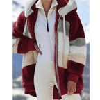 Fleece Teddy Jacket Women's Hooded Colorblock Zip-Up Coat – Casual, Winter, Office, Gift