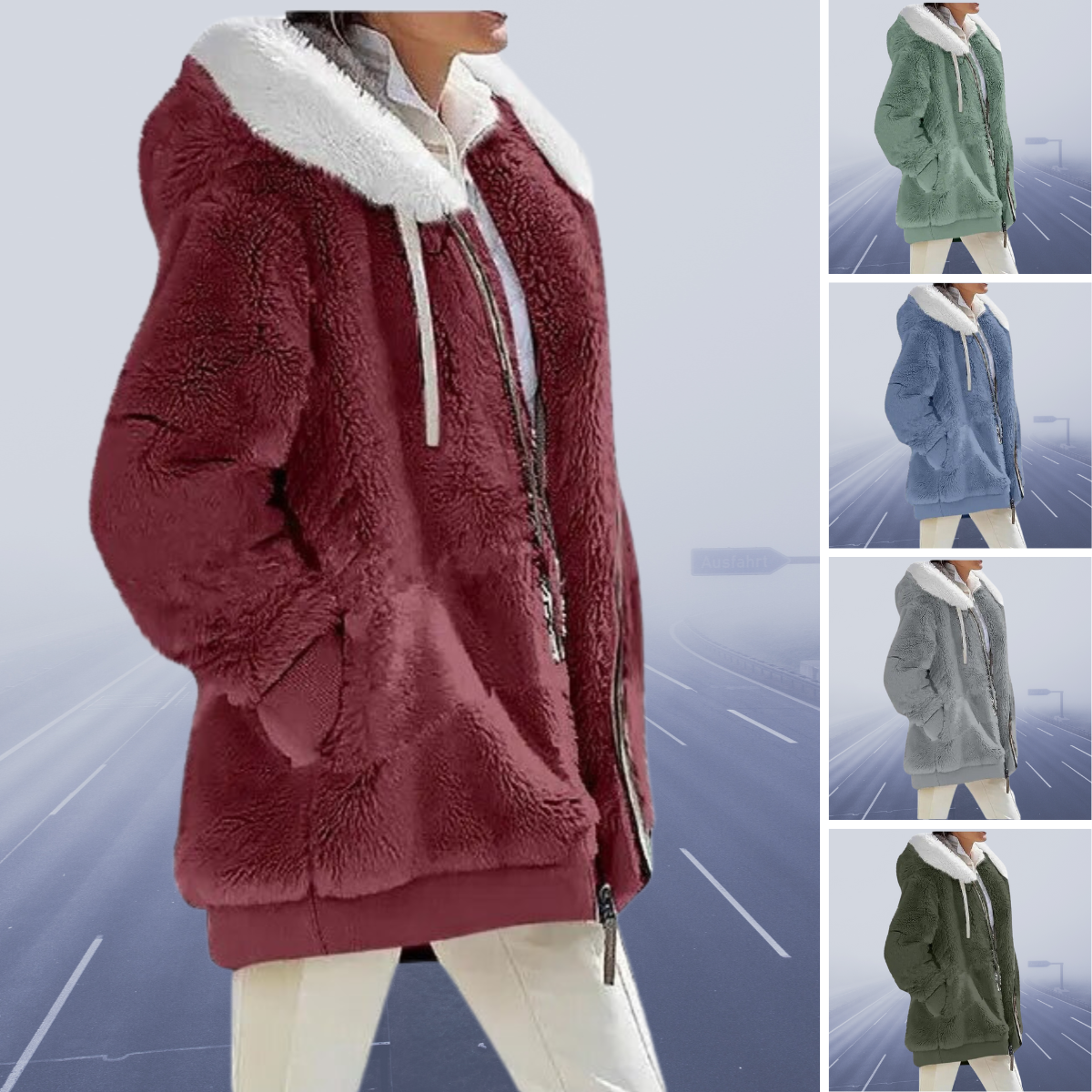 Fleece Teddy Jacket Women's Oversized Hooded Zip-Up Green – Casual, Winter, Office, Gift