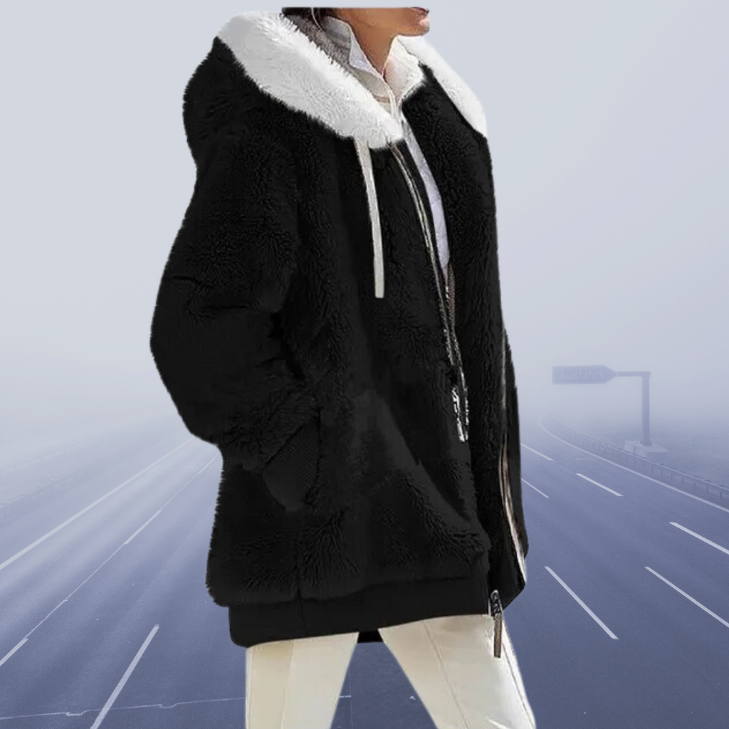 Fleece Teddy Jacket Women's Oversized Hooded Zip-Up Green – Casual, Winter, Office, Gift