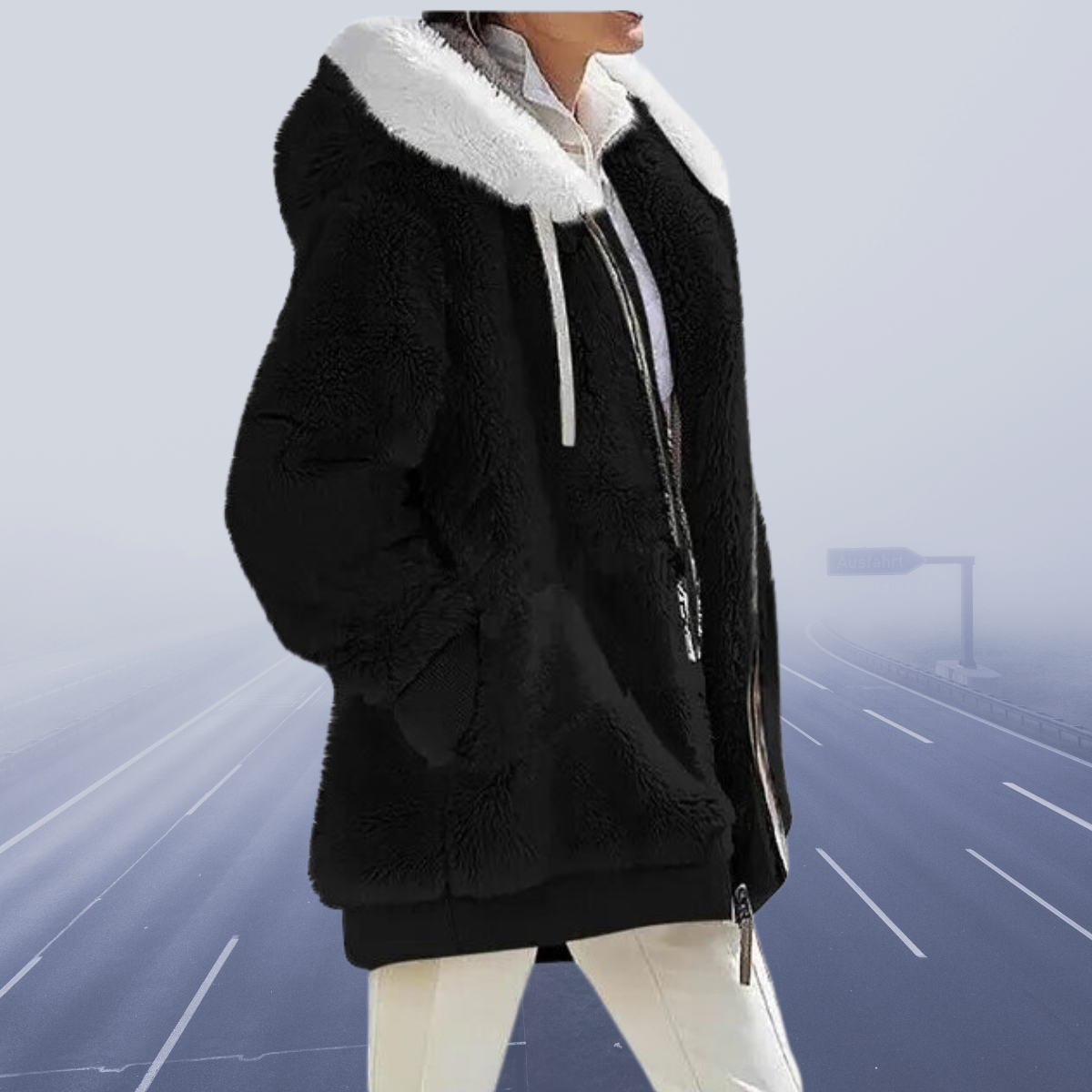 Fleece Teddy Jacket Women's Oversized Hooded Zip-Up Green – Casual, Winter, Office, Gift
