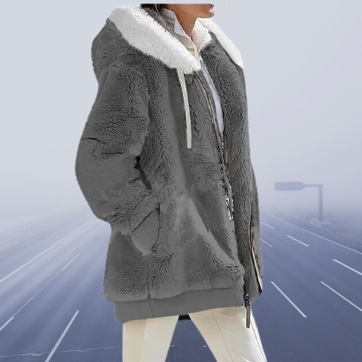 Fleece Teddy Jacket Women's Oversized Hooded Zip-Up Green – Casual, Winter, Office, Gift