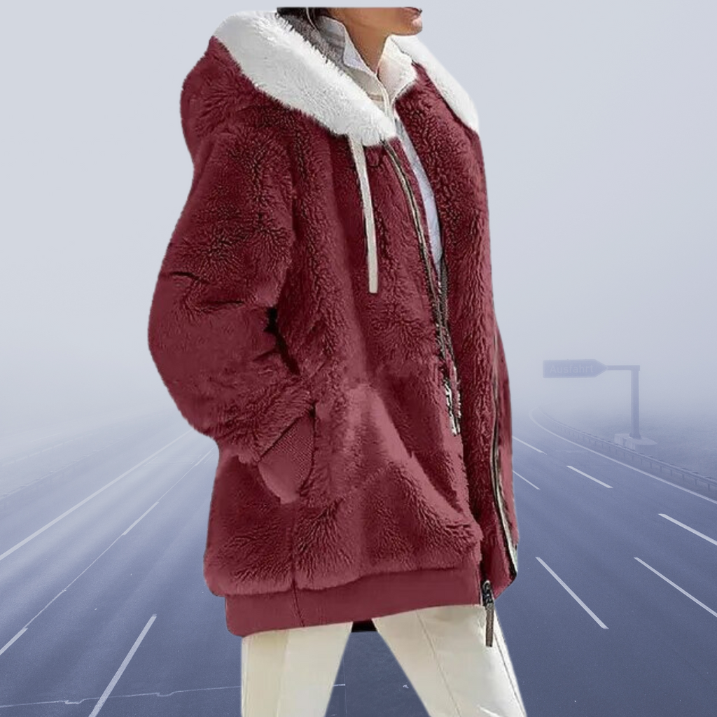 Fleece Teddy Jacket Women's Oversized Hooded Zip-Up Green – Casual, Winter, Office, Gift