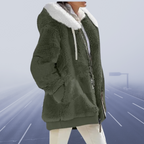 Fleece Teddy Jacket Women's Oversized Hooded Zip-Up Green – Casual, Winter, Office, Gift