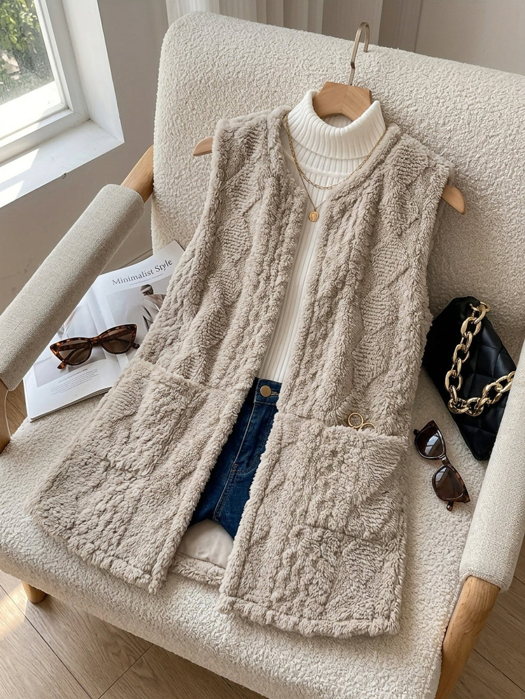 Fleece Vest Women's Sleeveless with Pockets Textured – Casual, Layering, Office, Gift