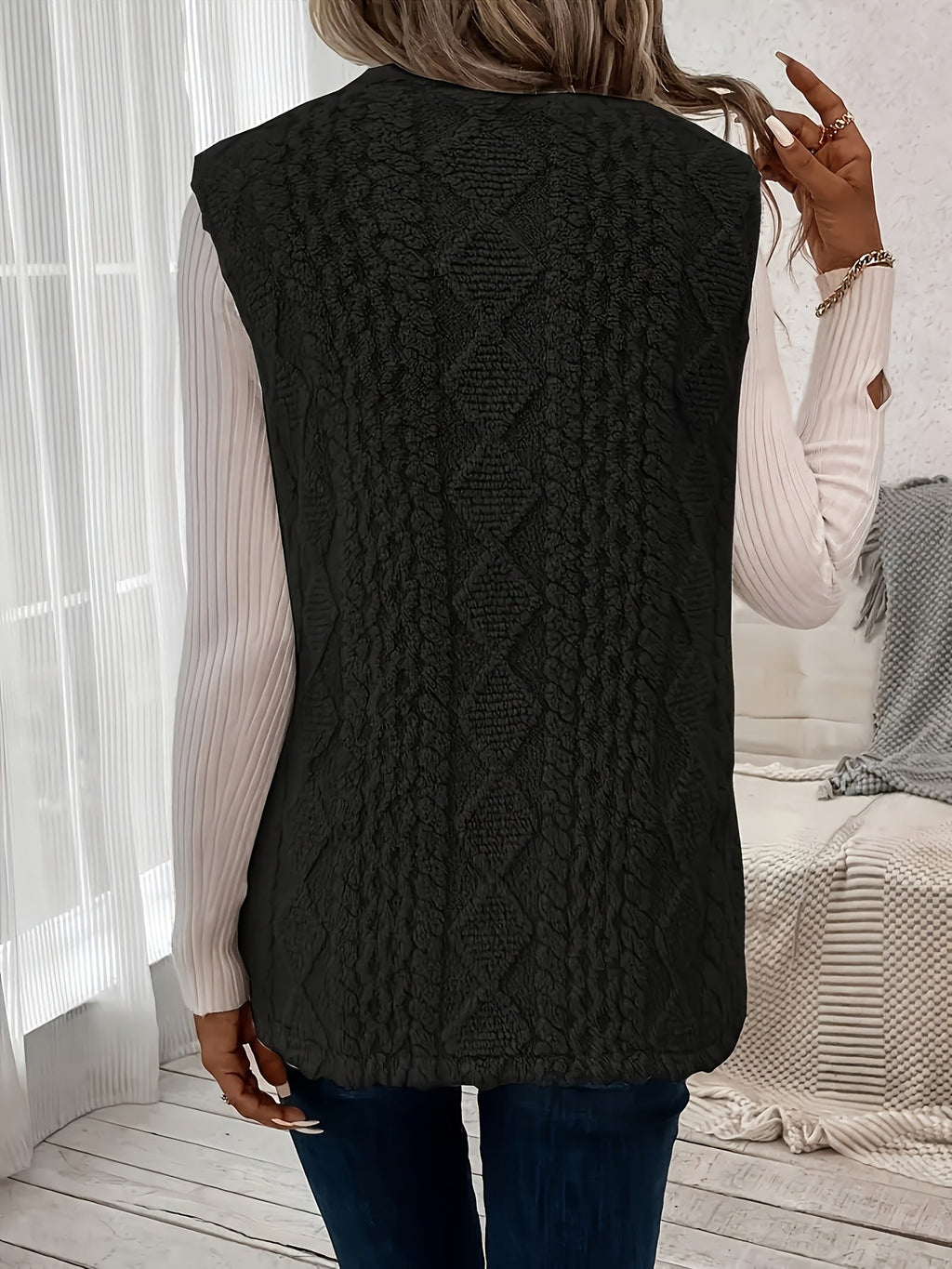 Fleece Vest Women's Sleeveless with Pockets Textured – Casual, Layering, Office, Gift