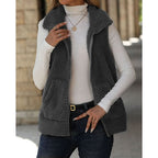 Fleece Vest Women's Sleeveless Zip-Up Textured Sherpa with Pockets Brown – Casual, Office, Gift