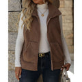 Fleece Vest Women's Sleeveless Zip-Up Textured Sherpa with Pockets Brown – Casual, Office, Gift