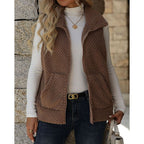 Fleece Vest Women's Sleeveless Zip-Up Textured Sherpa with Pockets Brown – Casual, Office, Gift