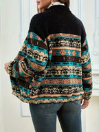 Fleece Zip Jacket Women's Aztec Print Long Sleeve Stand Collar – Casual, Fall Layering Gift