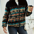 Fleece Zip Jacket Women's Aztec Print Long Sleeve Stand Collar – Casual, Fall Layering Gift