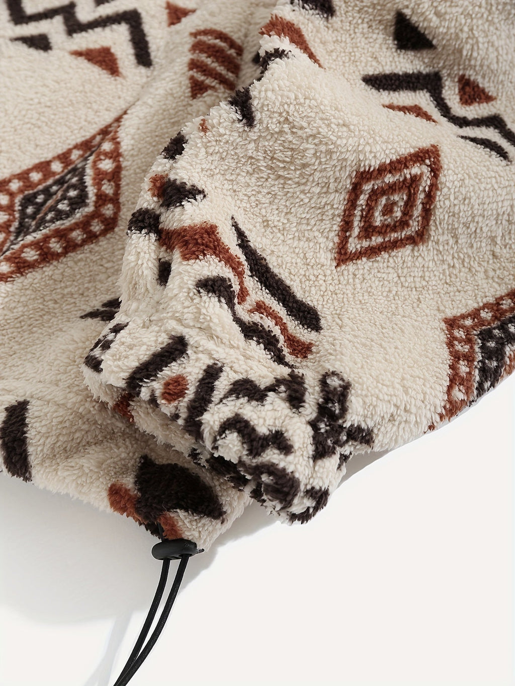 Fleece Zip-Up Jacket Aztec Geometric Print Stand Collar Sherpa Coat – Casual, Winter, Holiday, Gift