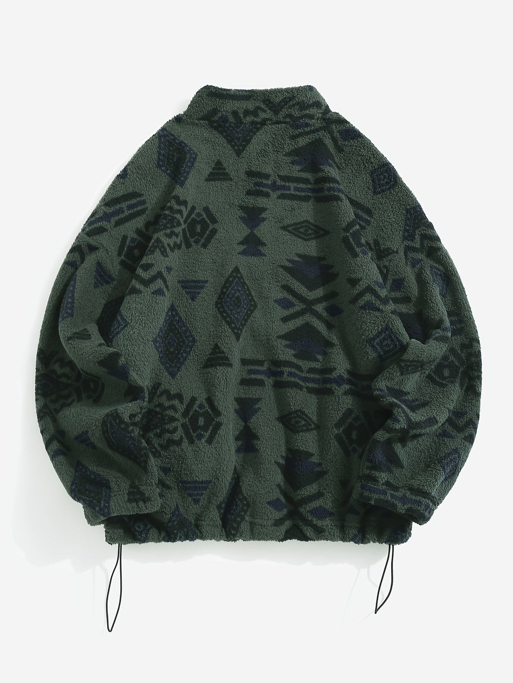 Fleece Zip-Up Jacket Aztec Geometric Print Stand Collar Sherpa Coat – Casual, Winter, Holiday, Gift