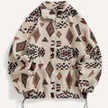 Fleece Zip-Up Jacket Aztec Geometric Print Stand Collar Sherpa Coat – Casual, Winter, Holiday, Gift