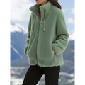Fleece Zip-Up Jacket Women's Stand Collar Drawstring Fuzzy Coat – Casual, Winter Outdoor Warm Fashion
