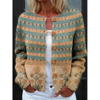 Floral Button-Front Cardigan Women's Long Sleeve Round Neck Knit Jacket – Casual, Office, Gift