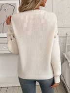 Floral Embroidered Knit Sweater Women's Long Sleeve Crew Neck Pullover – Casual, Office, Fall Gift
