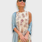 Floral Print Maxi Dress with Airy Cardigan Set Women's Sleeveless – Casual, Holiday, Office, Gift