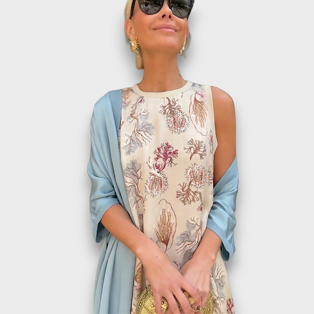 Floral Print Maxi Dress with Airy Cardigan Set Women's Sleeveless – Casual, Holiday, Office, Gift
