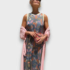 Floral Print Maxi Dress with Airy Cardigan Set Women's Sleeveless – Casual, Holiday, Office, Gift