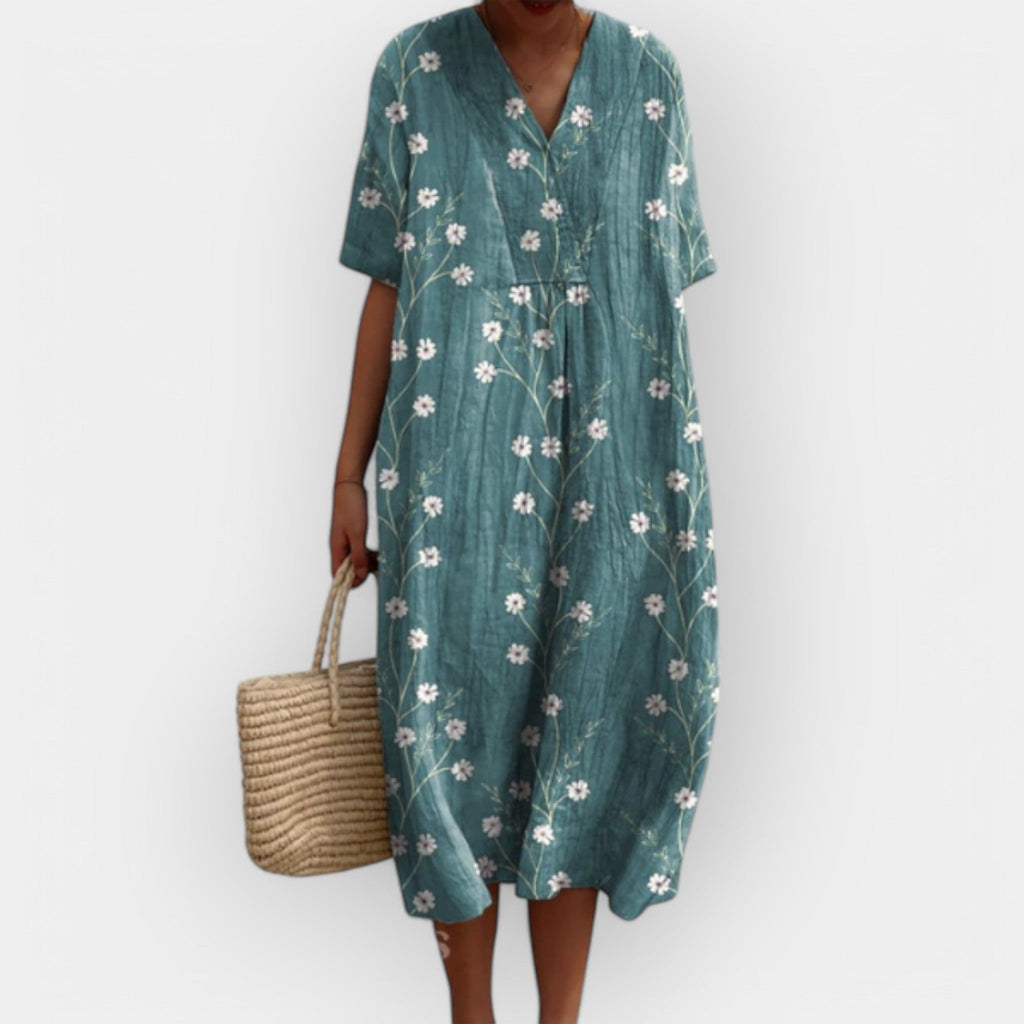 Floral Print Midi Dress V-Neck Short Sleeve Women's Multicolor – Summer, Casual, Beach, Holiday, Everyday Wear