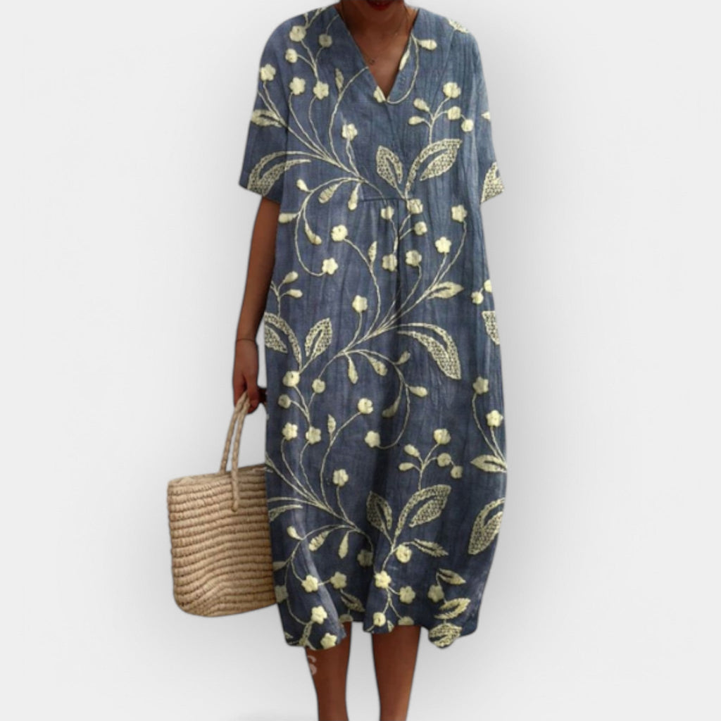 Floral Print Midi Dress V-Neck Short Sleeve Women's Multicolor – Summer, Casual, Beach, Holiday, Everyday Wear